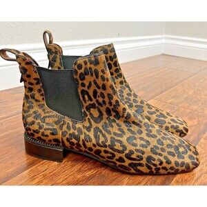 Franco Sarto Leopard Ankle Boots Women’s 8.5 Calf Hair Animal Print Chelsea Boot